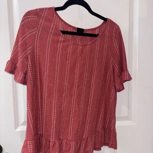W5 Red Striped Ruffle Sleeve Blouse